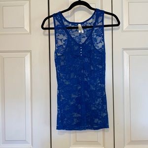 Color Story Sheer Blue Lace Tank Top